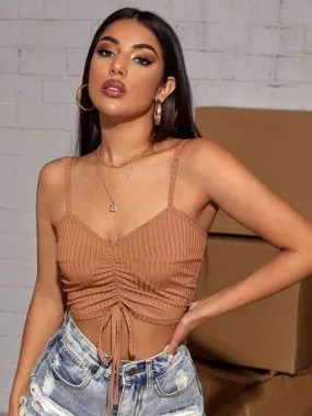 Solid Drawstring Ruched Cami Top