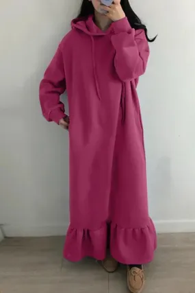 Solid Hoodie Fishtail Sweatshirt Dress