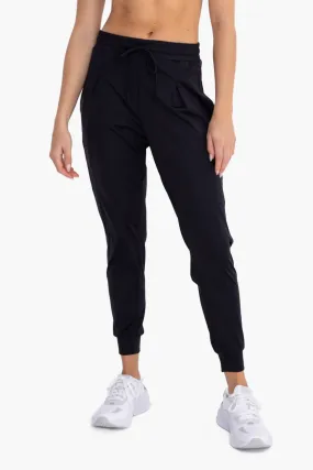 Solid Pleated Front Joggers: BLACK