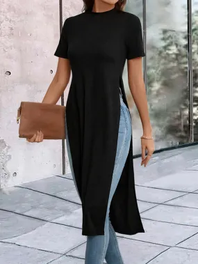 Solid Split Thigh Longline Tee