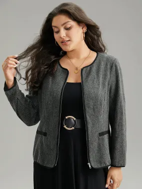 Solid Textured Patchwork Zipper Pocket Blazer