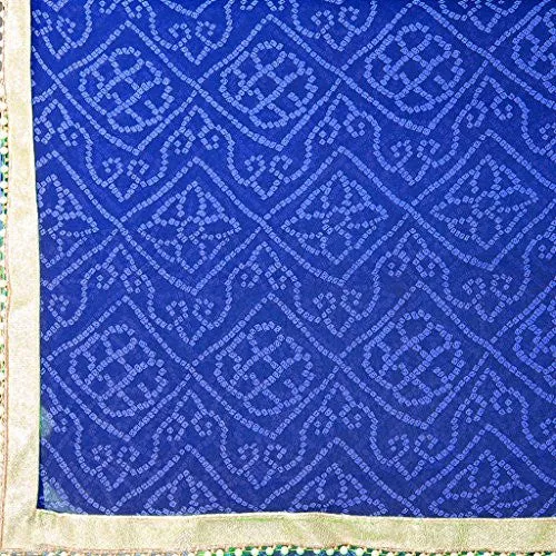 Sourbh Sarees Women's Faux Georgette Blue Party Wear Bandhani Bandhej Print Moti Lace Saree Unstiched Blouse Piece