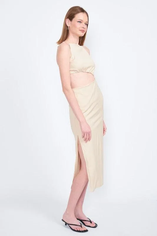 Spaghetti Strap Midi Dress With Waist Cut Out
