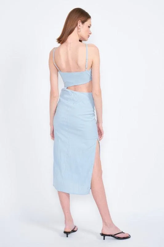 Spaghetti Strap Midi Dress With Waist Cut Out