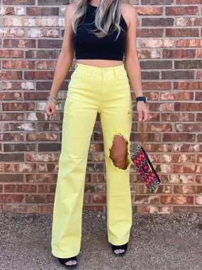 Splash of Lime Distressed Jeans | Organic Cotton