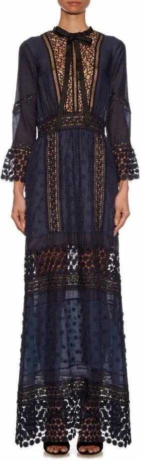 'Spring-Lace' Long-Sleeved Pleated Dress