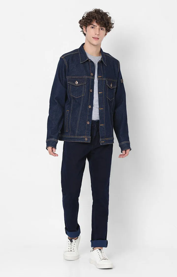 Spykar Navy Blue Full Sleeve Denim Jacket For Men