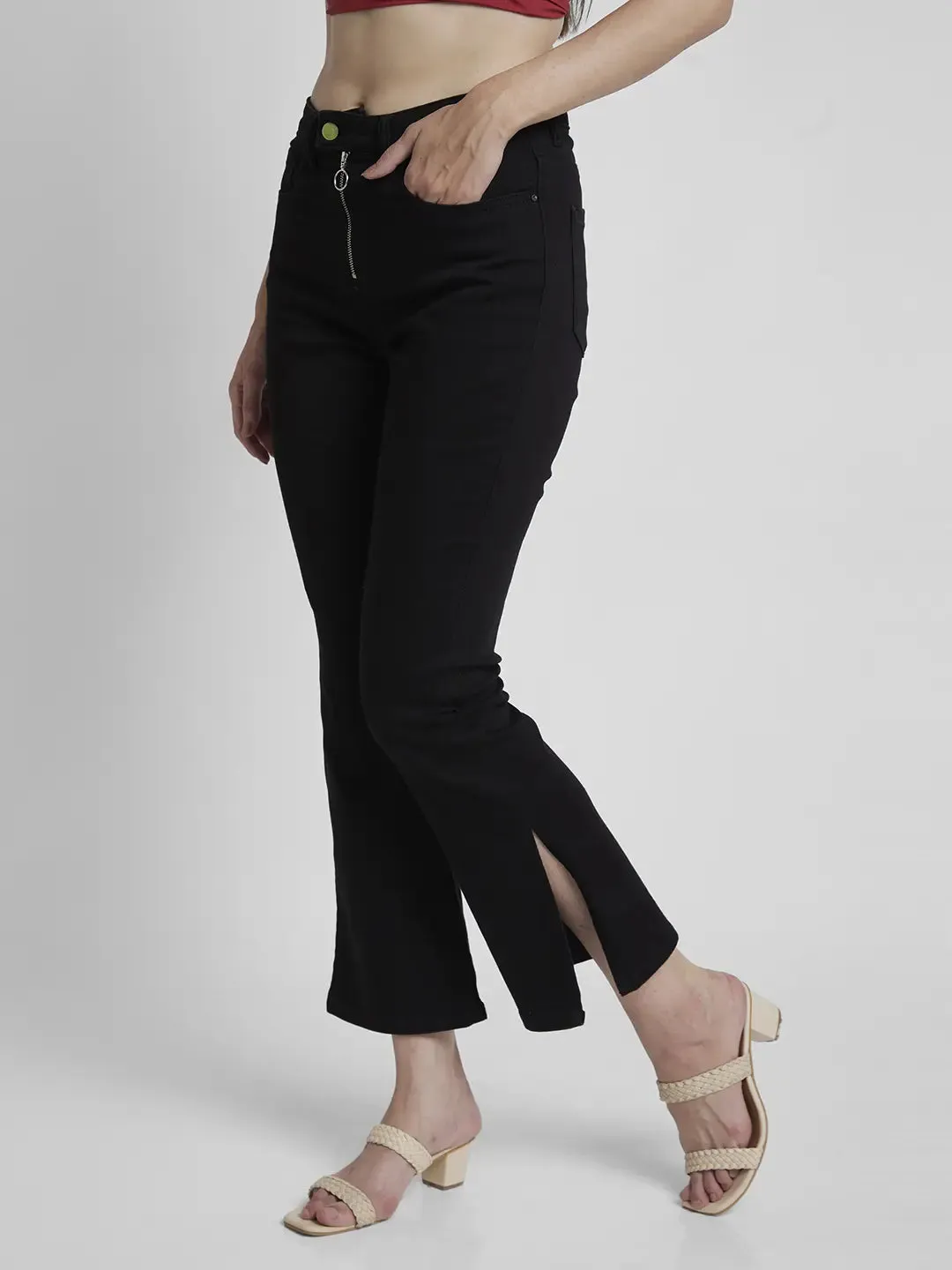Spykar Women Black Lycra Bootcut Fit Ankle Length Clean Look Jeans -(Elissa)