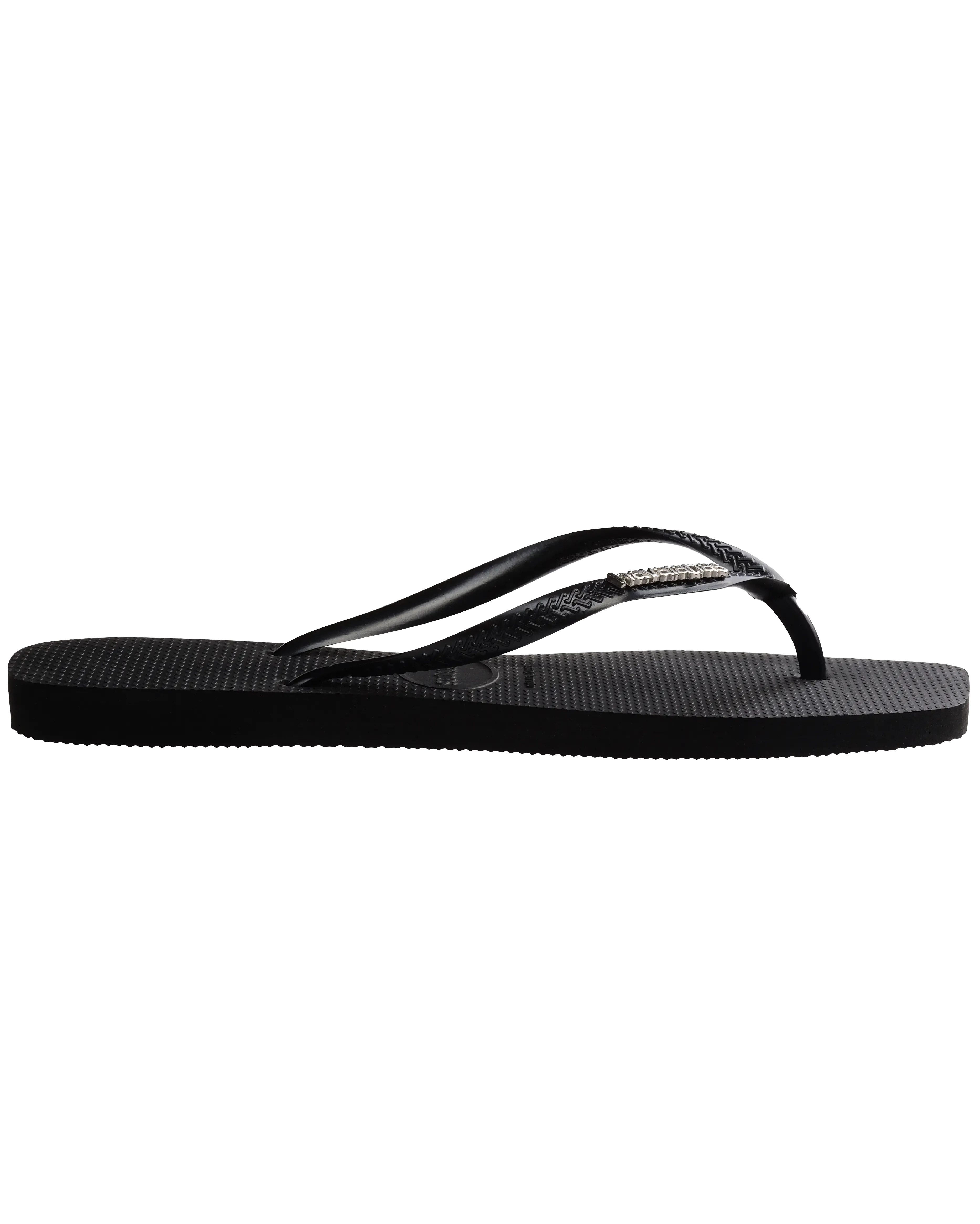 Square Logo Metallic Flip Flops in Black & Silver