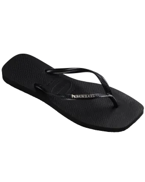 Square Logo Metallic Flip Flops in Black & Silver