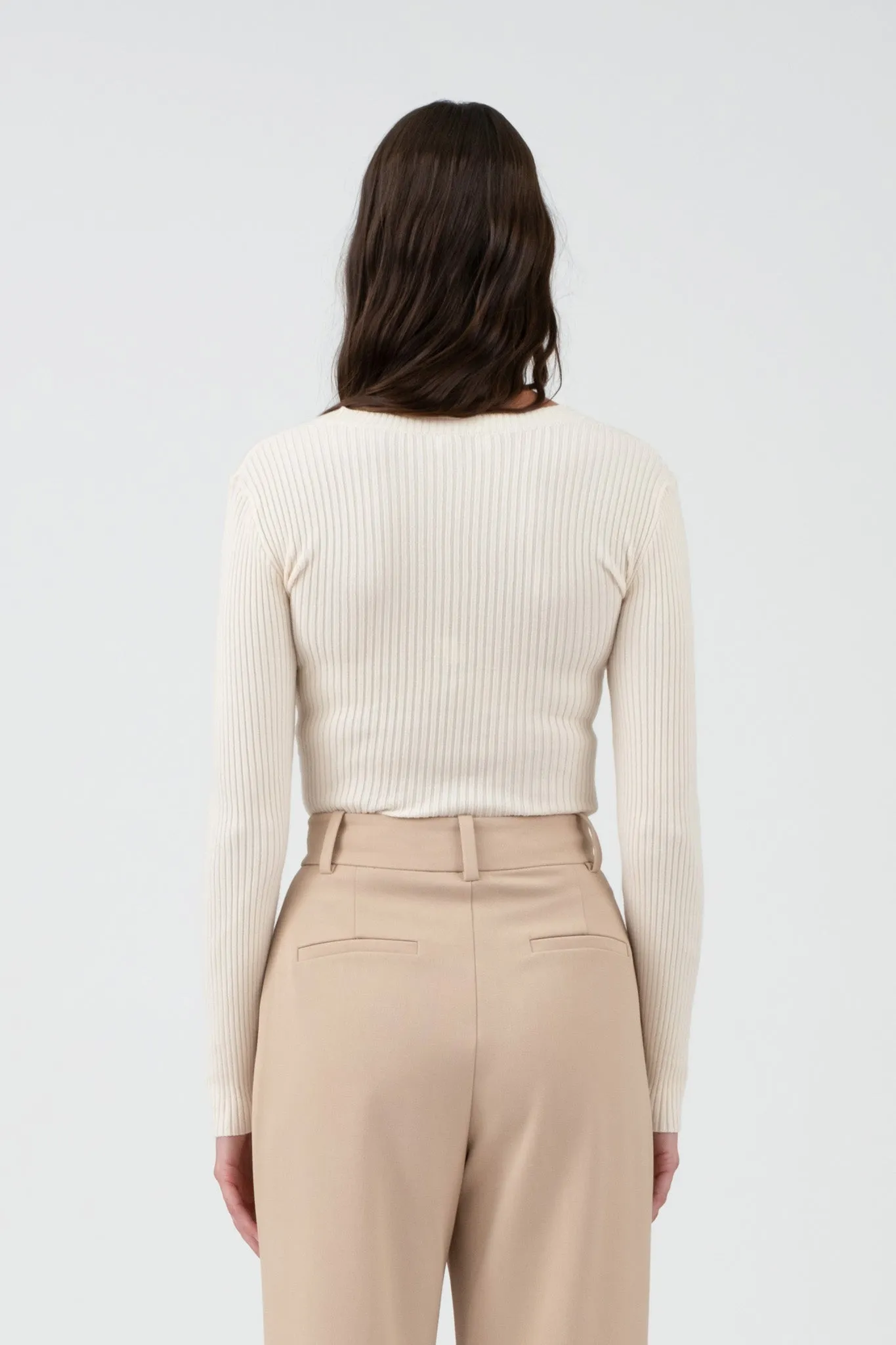 SQUARE NECK LONG SLEEVE CABLE KNIT SWEATER