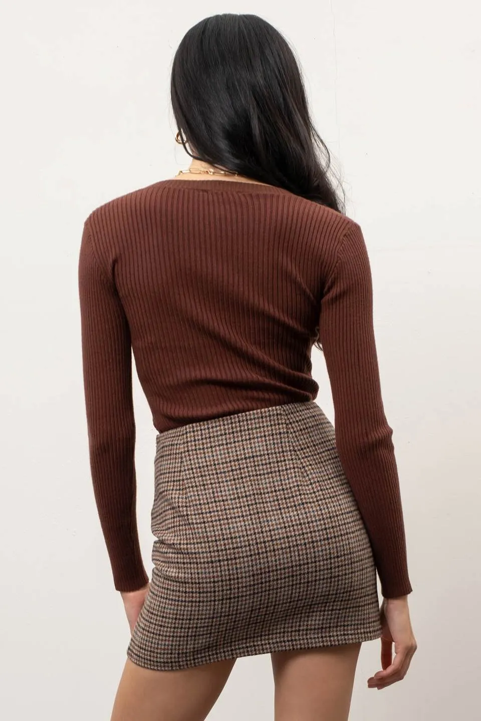 SQUARE NECK LONG SLEEVE CABLE KNIT SWEATER