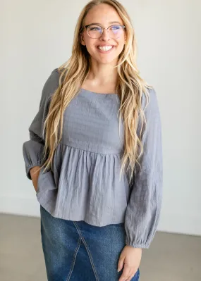 Square Neck Peasant Long Sleeve Top - FINAL SALE