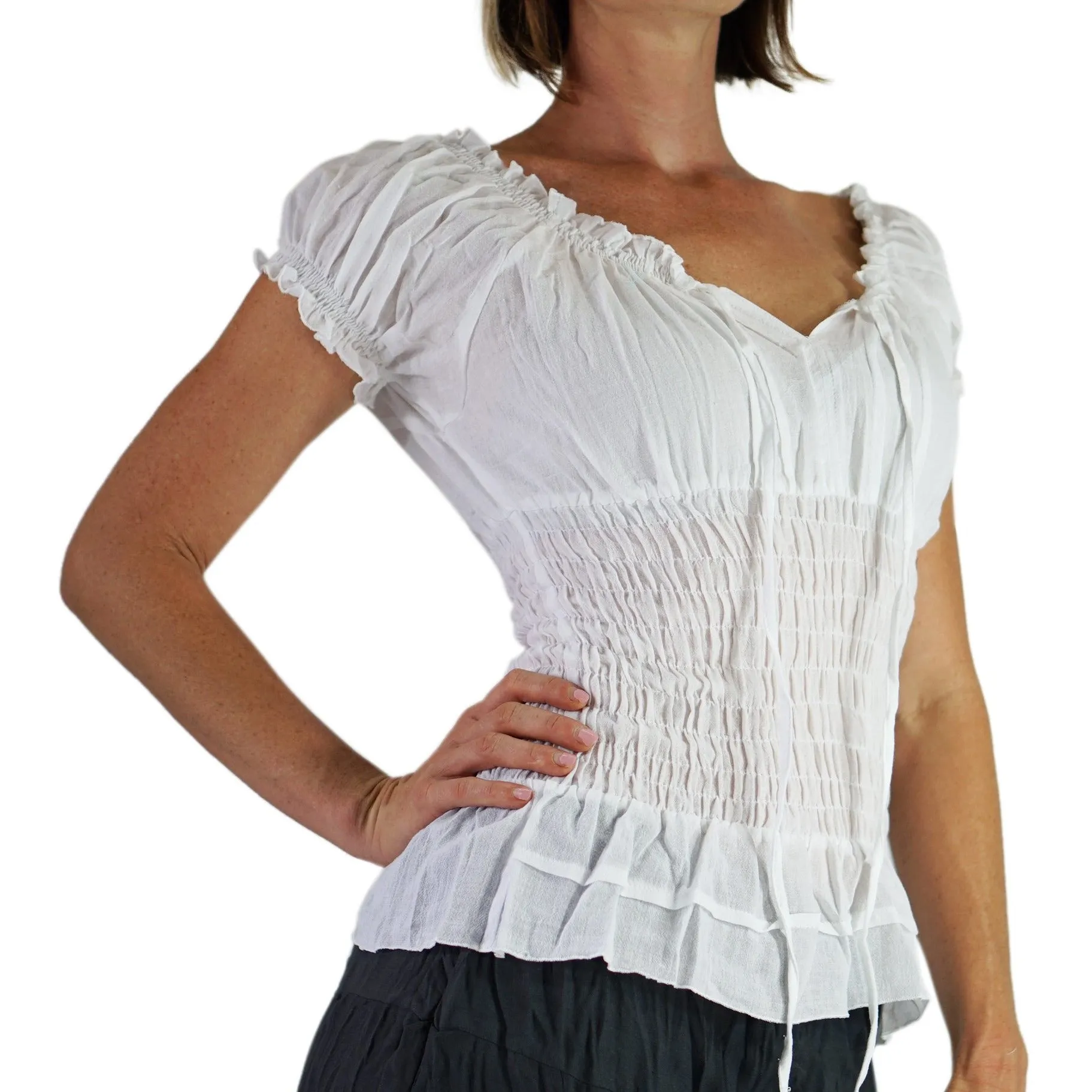 'SS Peasant Blouse' , Chemise - White