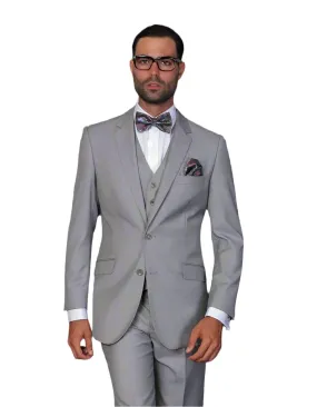 Statement 3 Piece Modern Fit Suit - Light Grey | 100% Wool | Super 150's