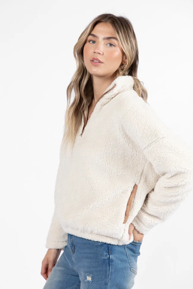 Stay Here Beige Contrast Trim Sherpa Pullover SALE