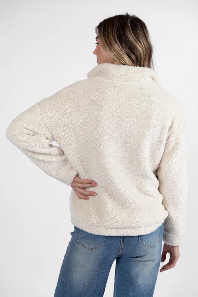 Stay Here Beige Contrast Trim Sherpa Pullover SALE