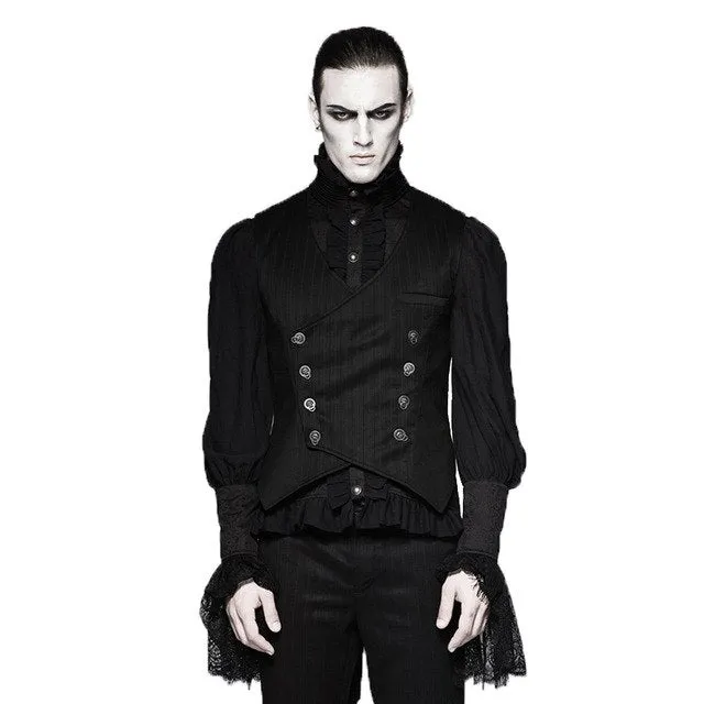 Steam Punk Gothic Sleevless Vest Men Stripe Chinese Style Buckle Vest Waistcoat Deep V Neck Collar Men's Fashion Vests