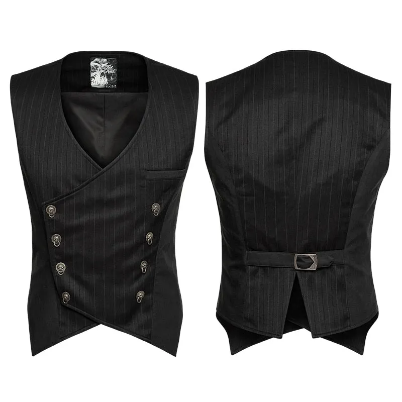 Steam Punk Gothic Sleevless Vest Men Stripe Chinese Style Buckle Vest Waistcoat Deep V Neck Collar Men's Fashion Vests