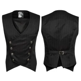 Steam Punk Gothic Sleevless Vest Men Stripe Chinese Style Buckle Vest Waistcoat Deep V Neck Collar Men's Fashion Vests