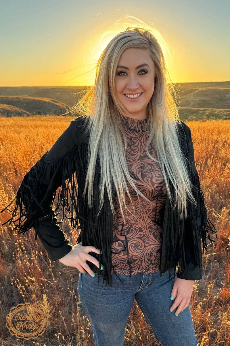 Sterling Creek Country Roads Leather Mesh Top
