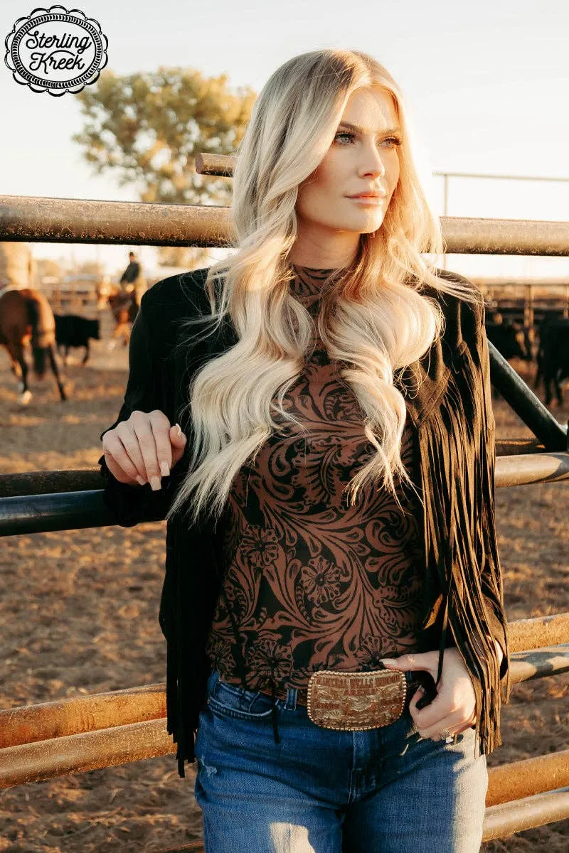Sterling Creek Country Roads Leather Mesh Top