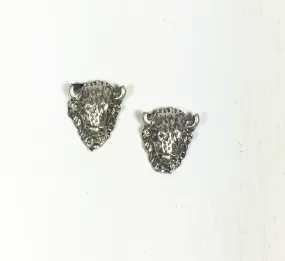 Sterling silver Bison head, 13.7 m x 10.7m x 4.5 mm, 2 pack, sacred buffalo, old pawn element, southwest jewelry ornament