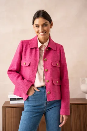Straight Cut Plain Tweed Jacket Fuchsia