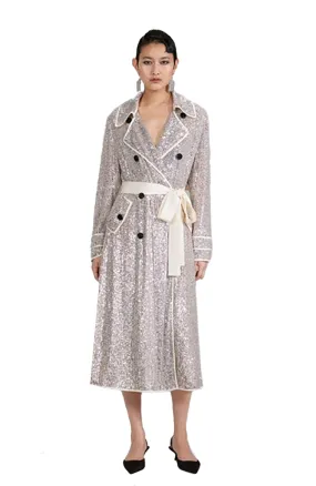 Stretch Sequin Coat in Silver