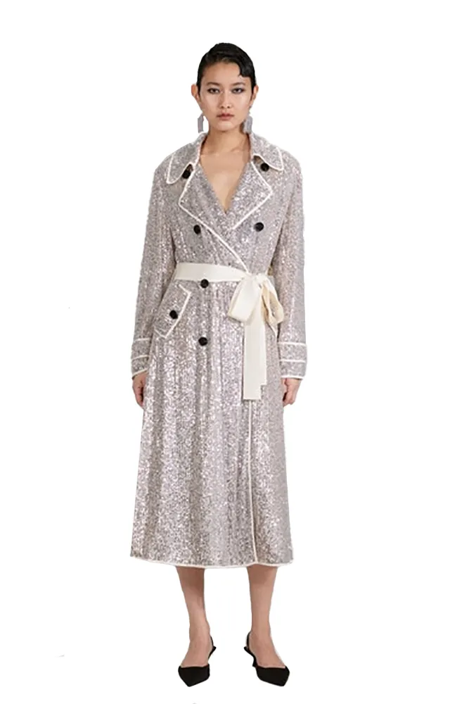 Stretch Sequin Coat in Silver
