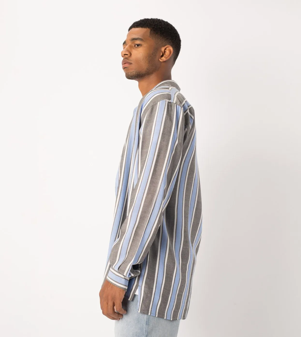 Stripe Rayon LS Shirt Black/Cobalt - Sale