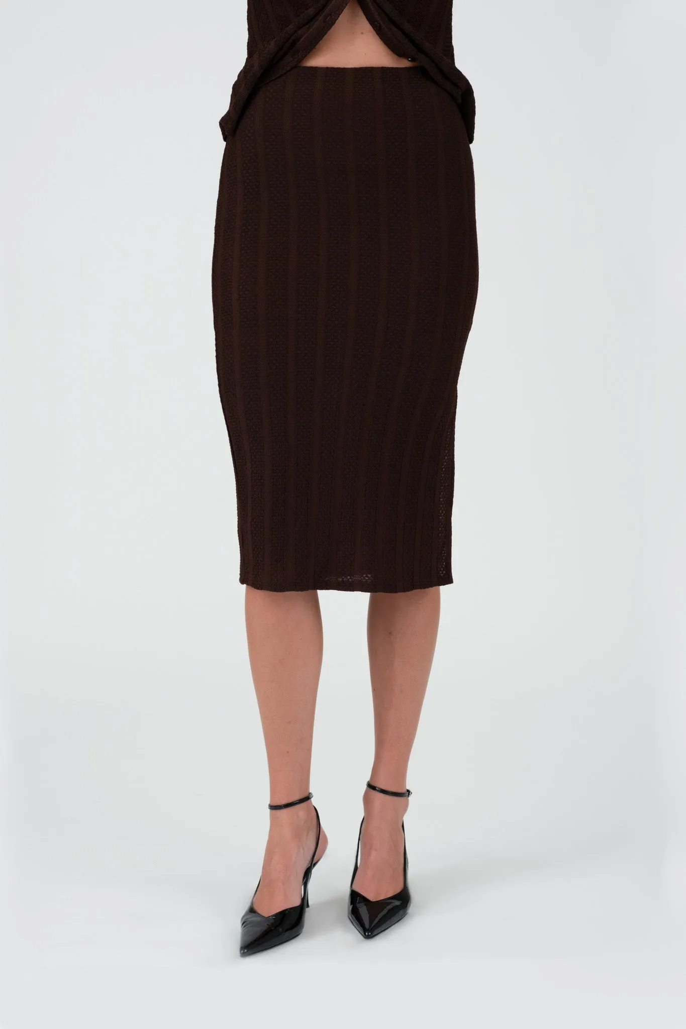 STRIPE SIDE SLIT KNIT MIDI SKIRT