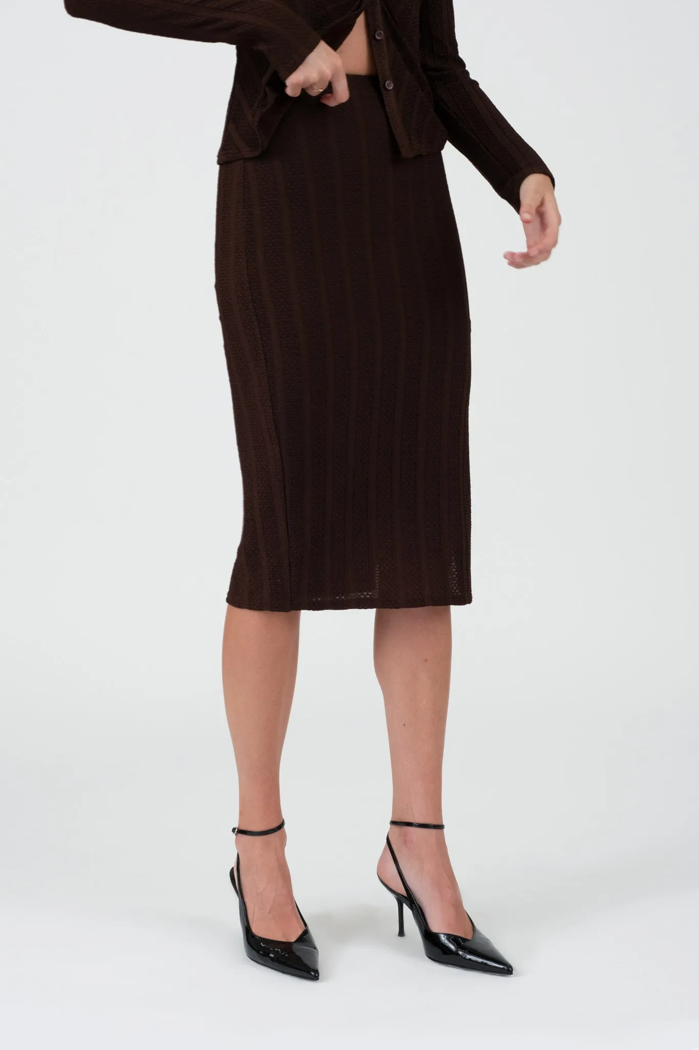 STRIPE SIDE SLIT KNIT MIDI SKIRT