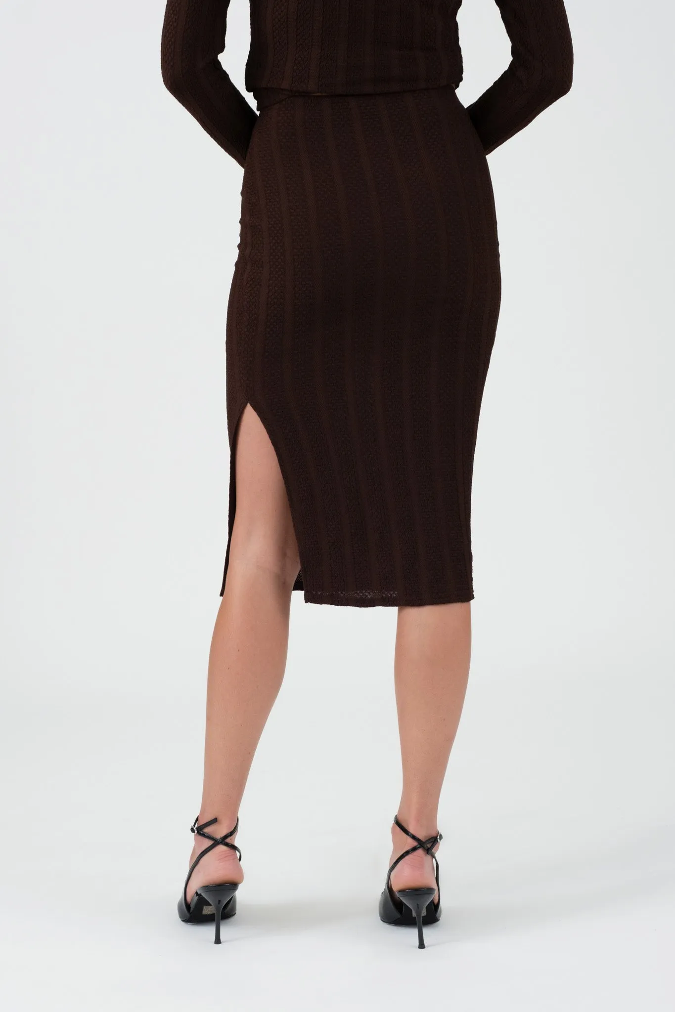 STRIPE SIDE SLIT KNIT MIDI SKIRT