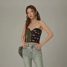 Striped Cherries Two Toned Color Knit Tube Top
