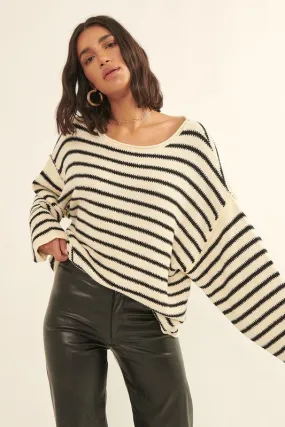 Striped Textured Knit Oversized Sweater