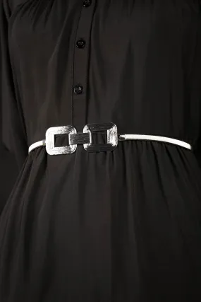 Structured Buckle Silver Stretch Belt