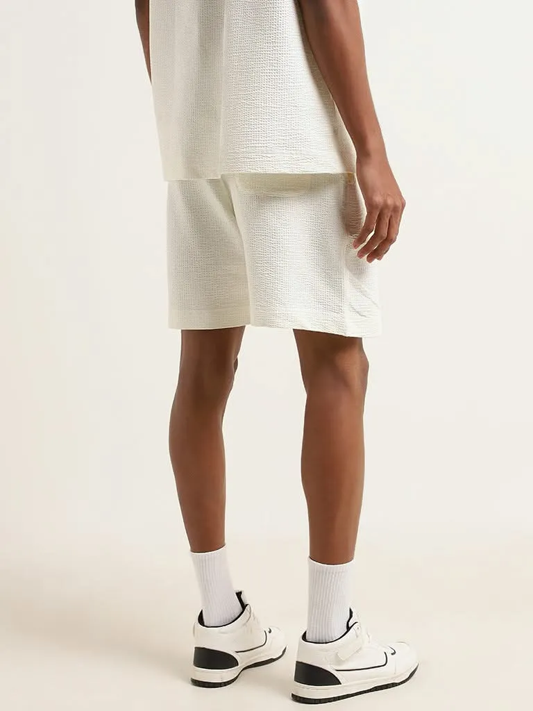 Studiofit Off-White Cotton Blend Relaxed Fit Bermuda Shorts