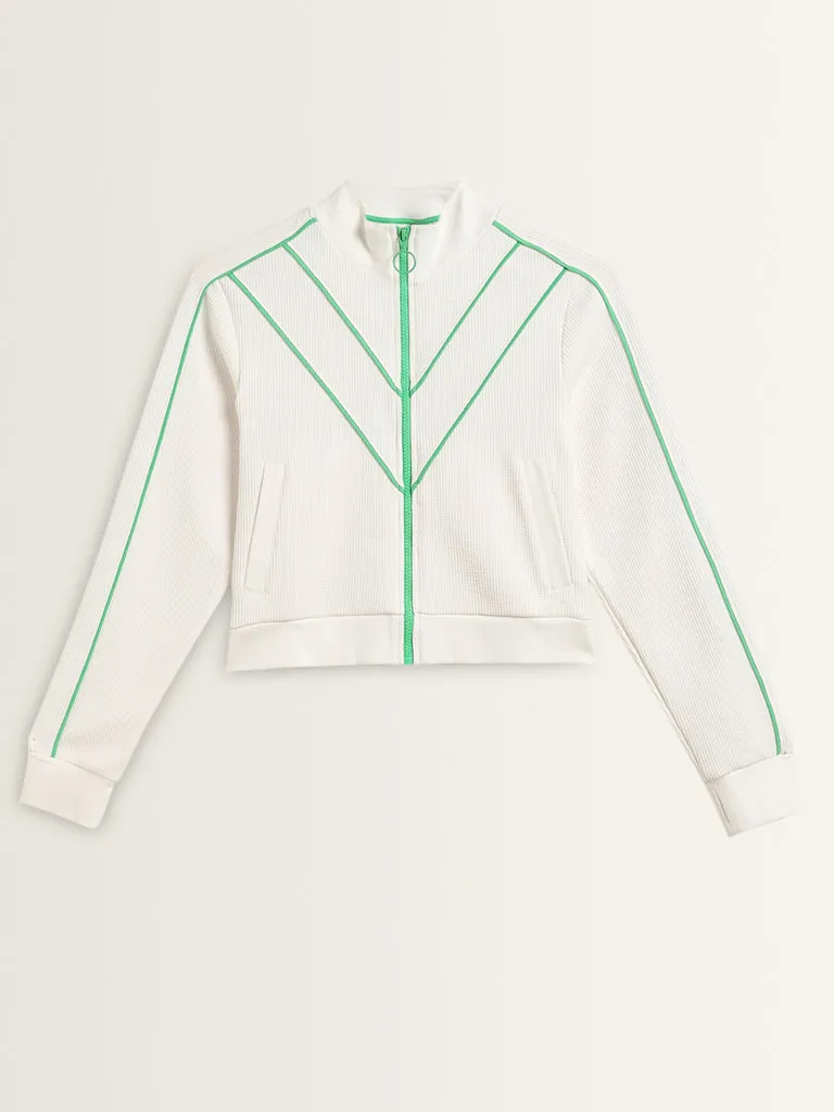 Studiofit White Contrast Design Ribbed Jacket