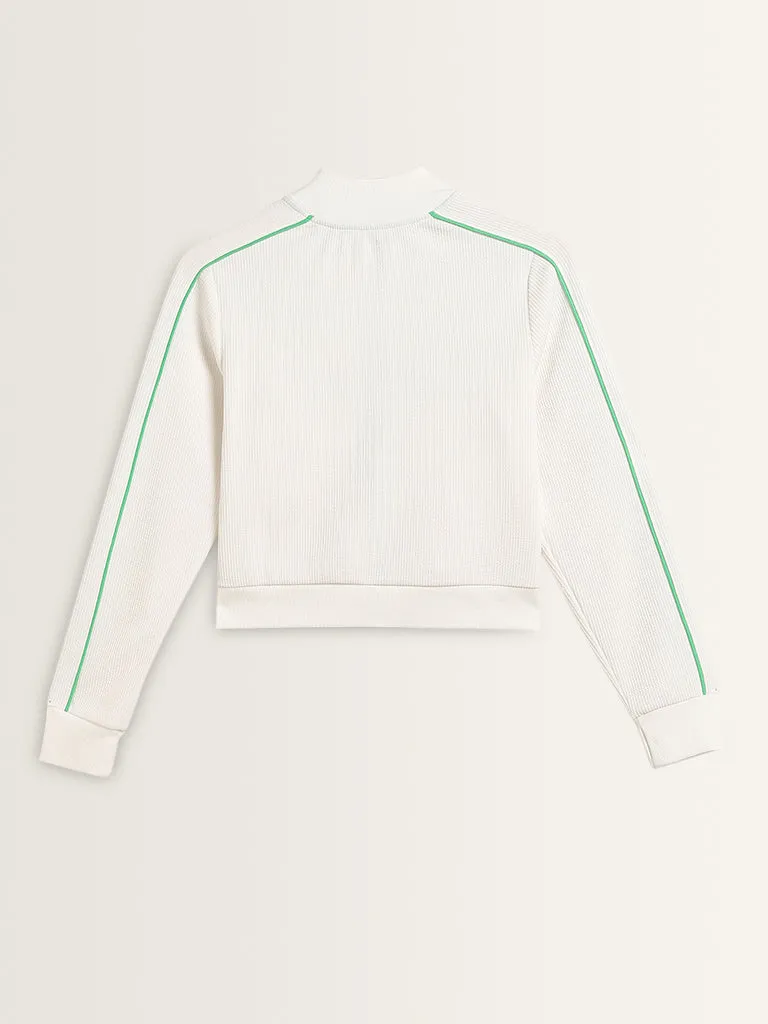 Studiofit White Contrast Design Ribbed Jacket
