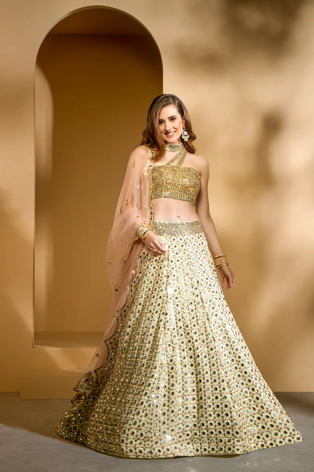 Stylish mirror embroidered top and skirt
