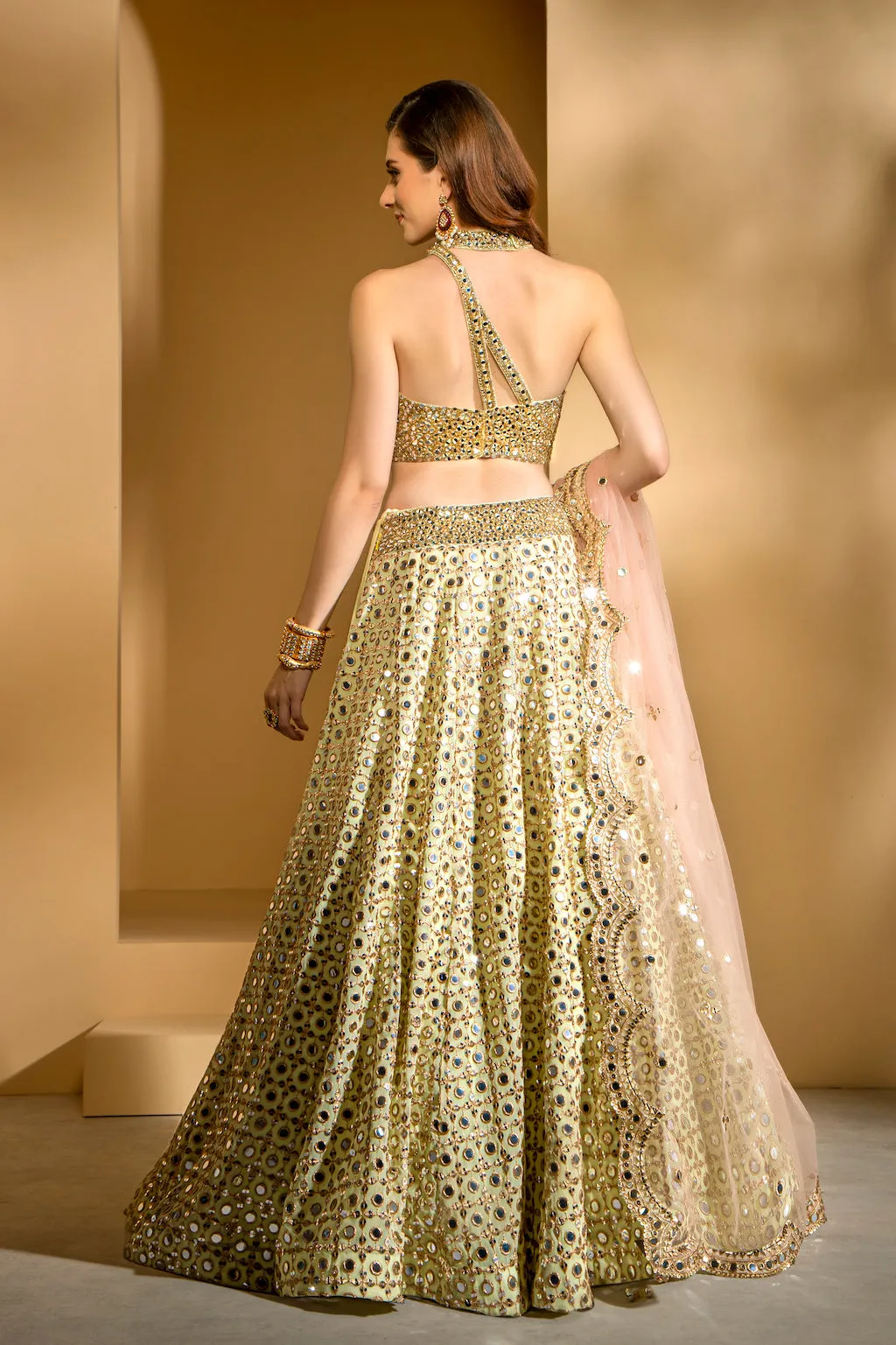 Stylish mirror embroidered top and skirt