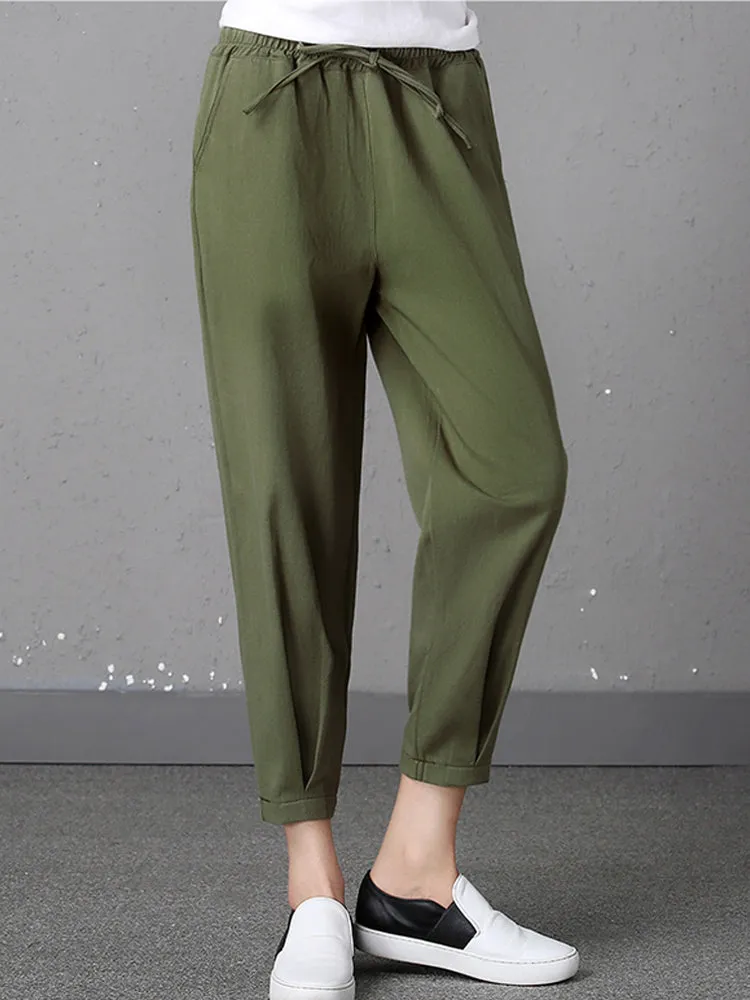 Stylish Women Drawstring Waist Solid Harem Pants