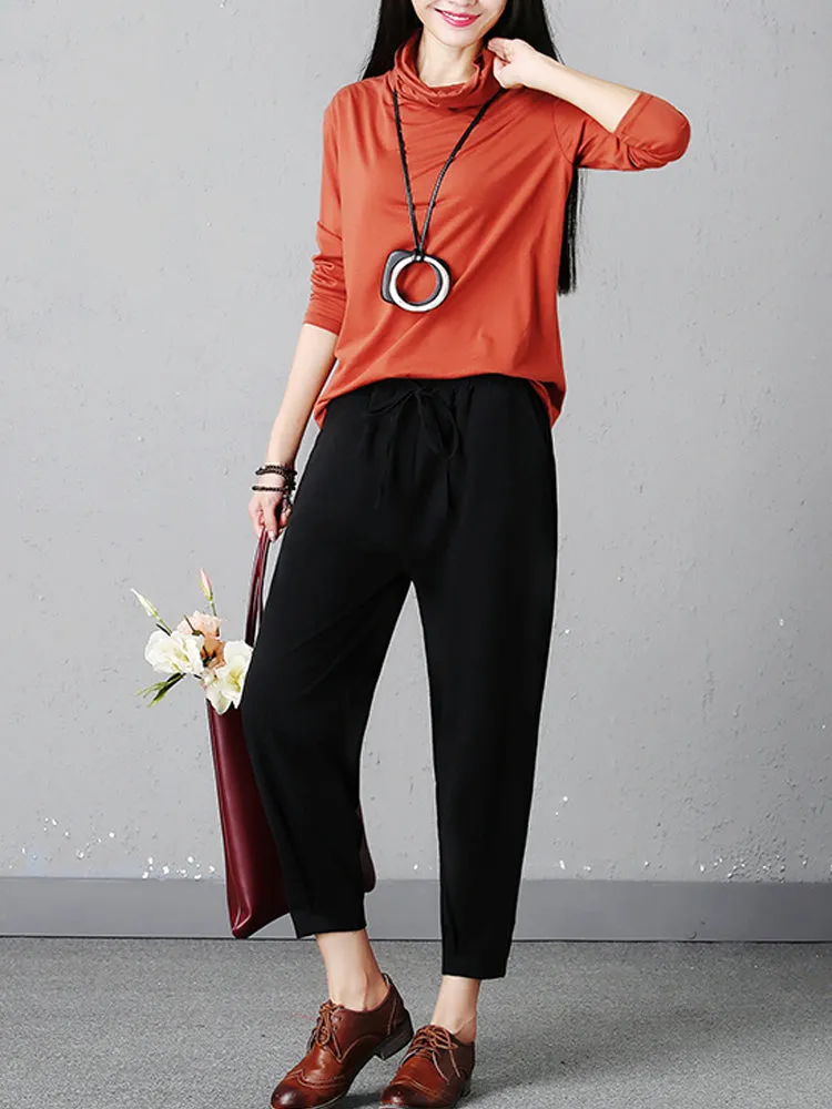 Stylish Women Drawstring Waist Solid Harem Pants