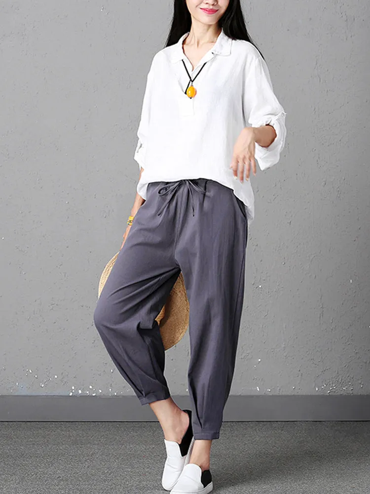 Stylish Women Drawstring Waist Solid Harem Pants