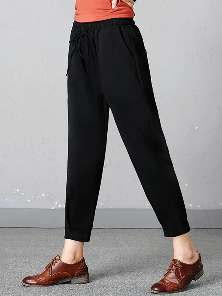 Stylish Women Drawstring Waist Solid Harem Pants