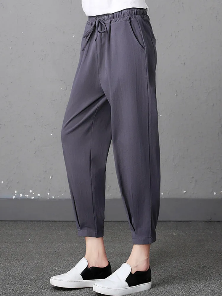 Stylish Women Drawstring Waist Solid Harem Pants