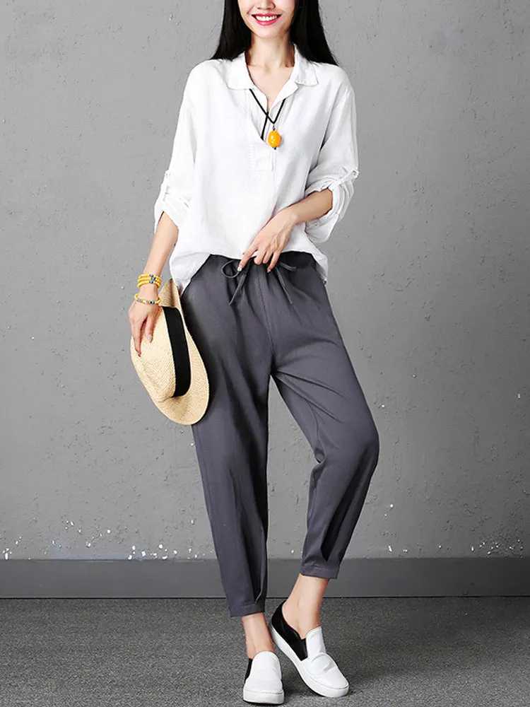 Stylish Women Drawstring Waist Solid Harem Pants