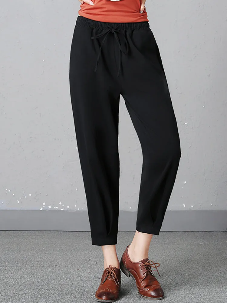 Stylish Women Drawstring Waist Solid Harem Pants