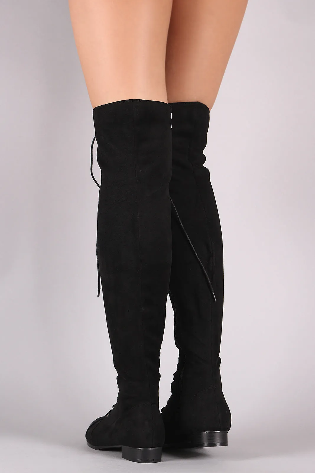 Suede Almond Toe Lace Up Combat Over-The-Knee Boots
